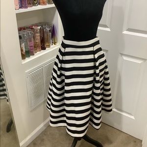 Striped Large Pleat Midi Skirt